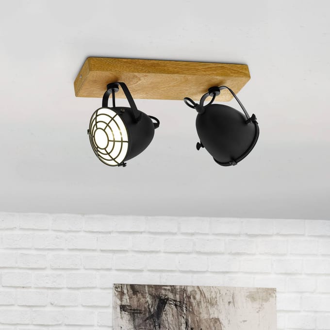EGLO Gatebeck - wand/plafondlamp - 2-lichts - E14 - hout/zwart