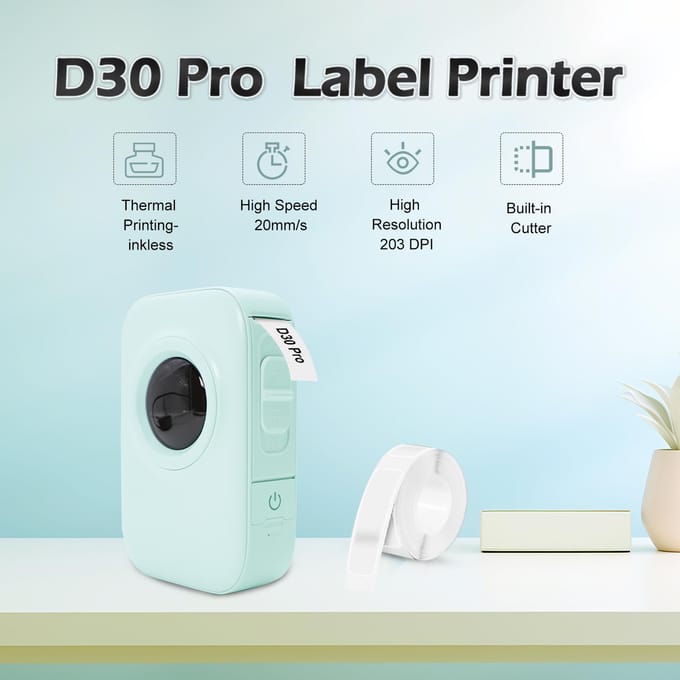 Imprimante d'étiquettes D30 PRO Imprimante d'étiquettes de poche pour smartphone Impression thermique sans fil BT Prise en charge 203 DPI blanc