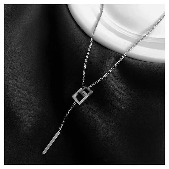 dames ketting met dubbel vierkant hangers-40cm+6cm-zilver