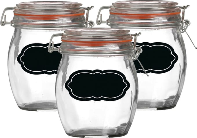 Weckpot/inmaakpot - 4x - 750 ml - glas - met beugelsluiting - incl. etiketten