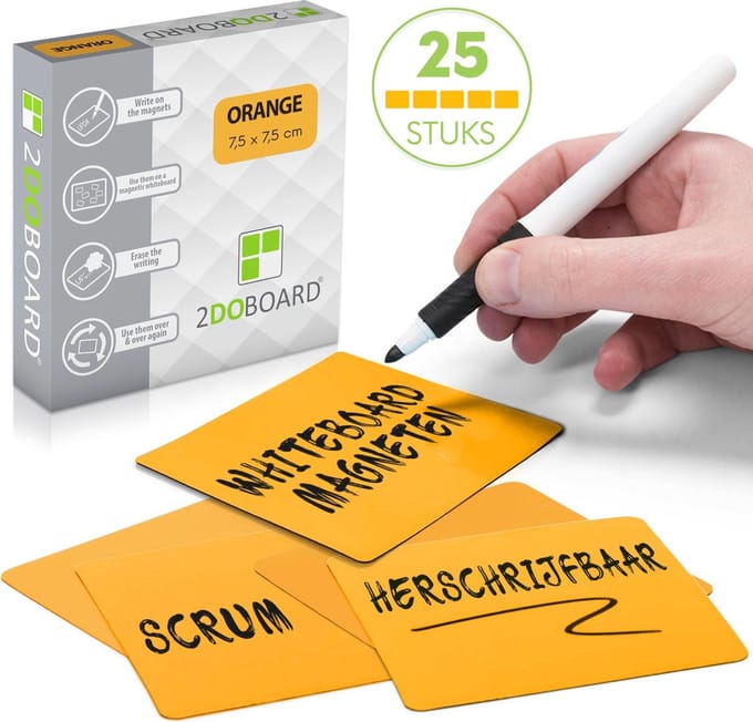 25 Scrum Whiteboard Magneten 7,5 x 7,5 cm (Oranje) - Herschrijfbaar
