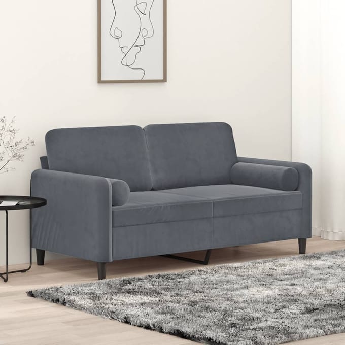 vidaXL - Tweezitsbank - met - sierkussens - 140 - cm - fluweel - donkergrijs