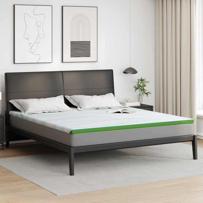 vidaXL - Matras - Topper - Wit - en - Groen - 200 - x - 200 - cm - Jacquard - Stof