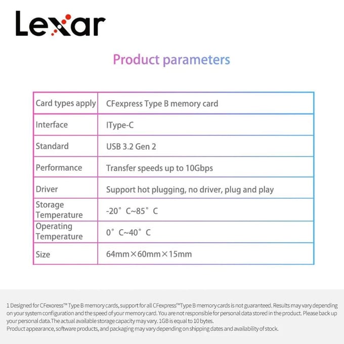 Lecteur de cartes Lexar CFexpress Type B, interface Type-C haute vitesse, lecteur de cartes pour téléphone USB 3.2 Gen2, lecteurs de cartes mémoire Lexar d'origine CF Type-B Card Reader【Type-C Interface】 gray
