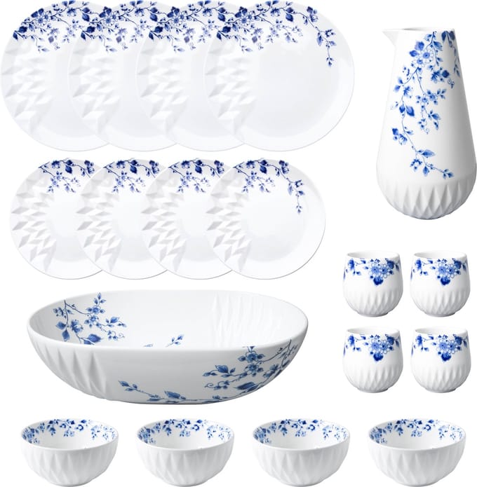 Heinen Delfts Blauw | Blauw Vouw Serviesset 2 | set van 18 st.