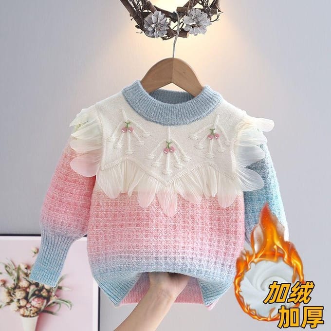 Pull Princesse Dentelle Épissée pour Hiver Pull Tricoté Épais pour Filles avec Haut Pull-Over 150 white