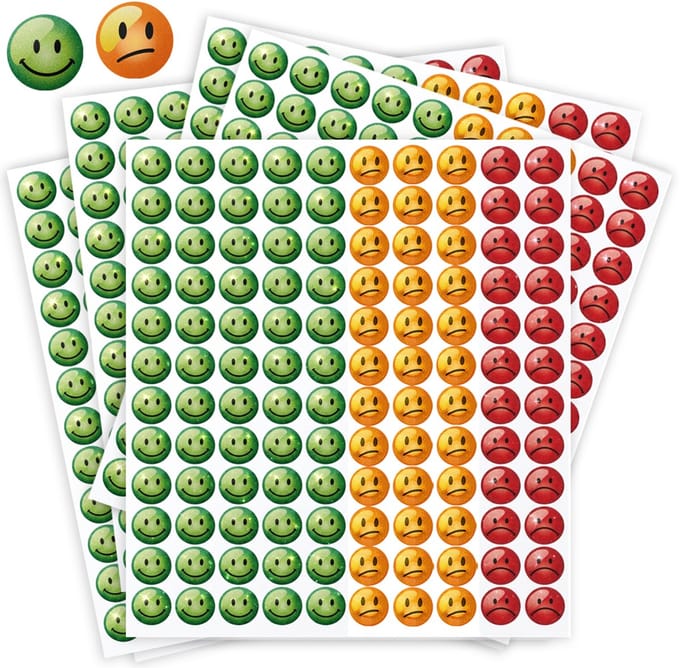 Smiley Stickers met Glitters - 600 Stuks - Beloningsstickers - 5 Stickervellen