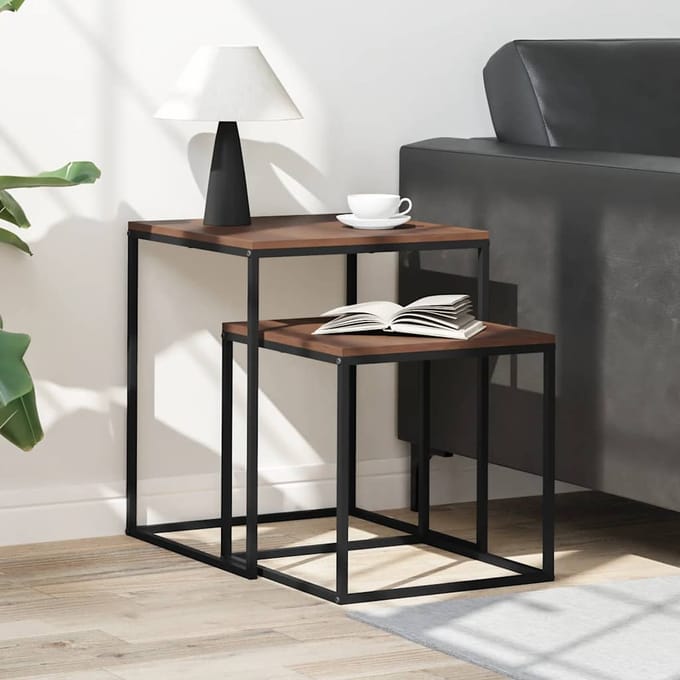 vidaXL - Salontafelset - 2 - st - bewerkt - hout - en - metaal