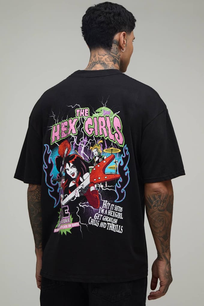 Lang Oversized T-shirt Met Verlengde Hals En Scooby Doo Hex Girls Licentie Print | Black | Size Medium