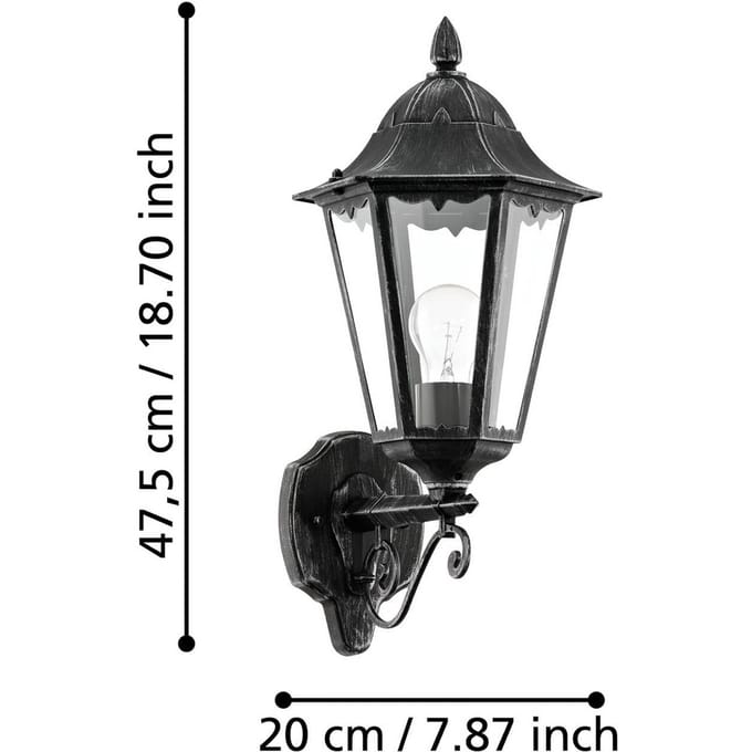 EGLO Buitenwandlamp Navedo, zwart/zilver, hoogte 47 cm, naar boven gericht