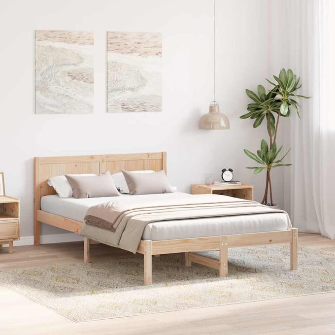 vidaXL - Bedframe - Bruin - 140 - x - 190 - cm - Massief - grenenhout