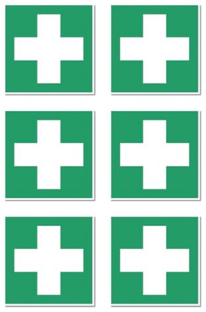 EHBO-Stickers voor Veiligheidsmarkering - Set van 6 (DIN EN ISO 7010 / ASR A1,3-5 cm)