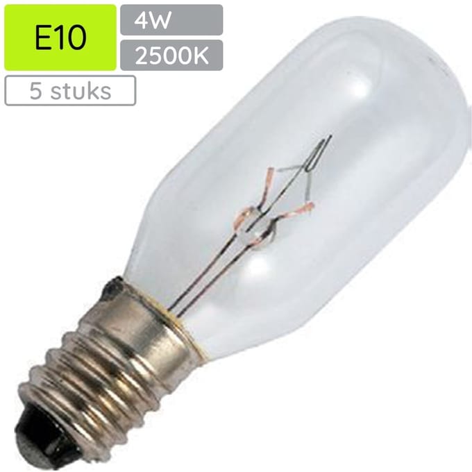 Signaallamp E10 60V 4W - 66 mAh - 5 stuks - T16 Gloeilamp Ø16mm - 35mm - 2500K - Dimbaar