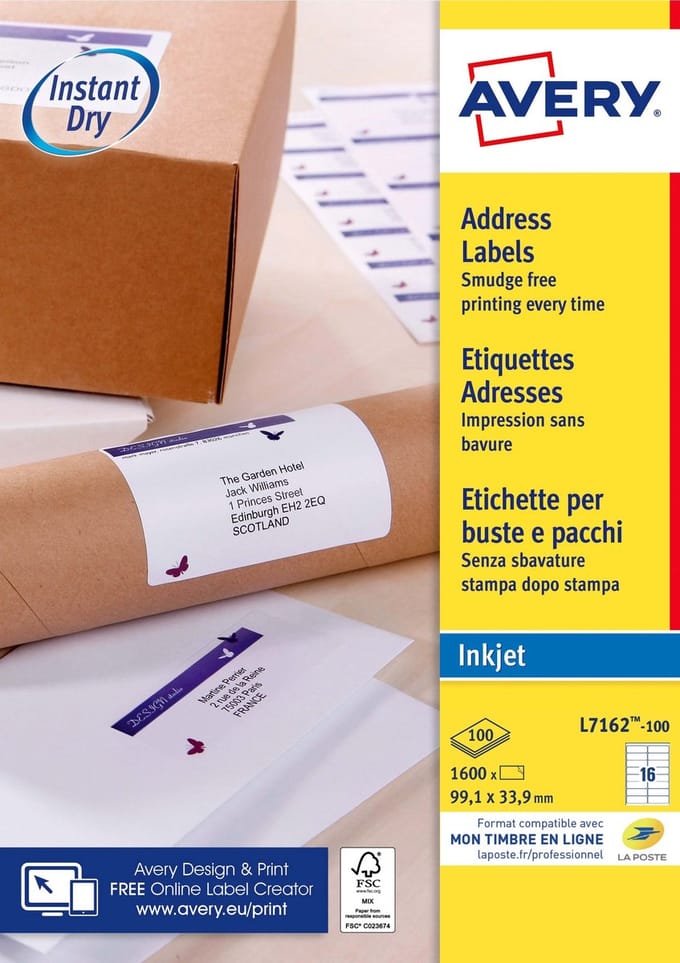Etiket avery j8162-100 99.1x33.9mm wit 1600st | 5 stuks