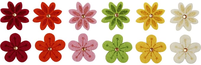 CC Vilten Bloemen met Strasstenen 30 mm 12 stuks