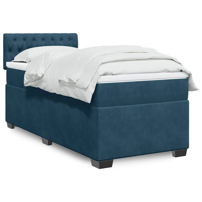 vidaXL - Boxspring - met - matras - fluweel - donkerblauw - 80x200 - cm