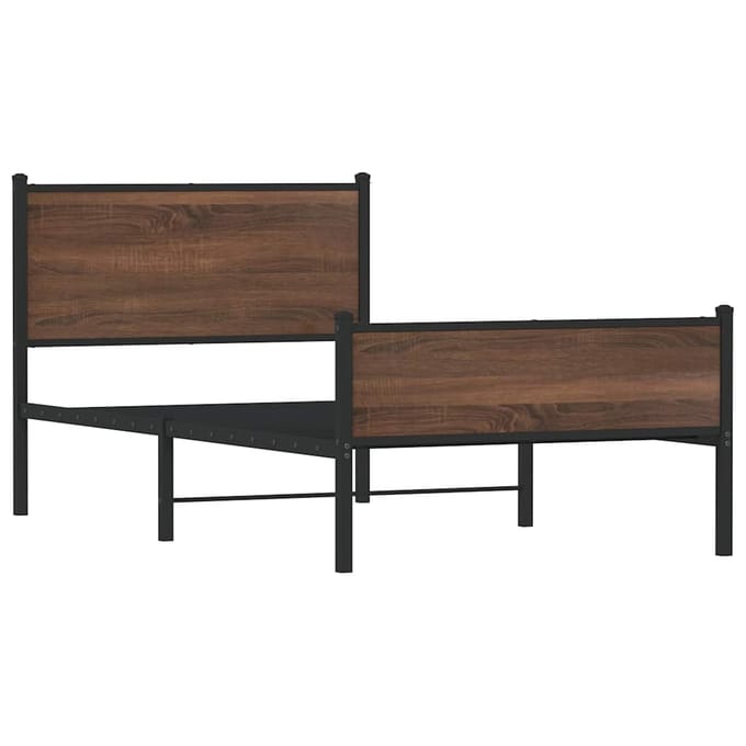 vidaXL - Bedframe - zonder - matras - metaal - bruin - eikenkleurig - 107x203 - cm