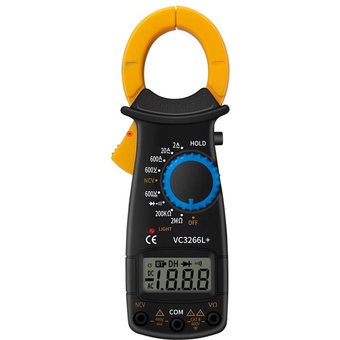 Digitale stroomtang-multimeter meet weerstand, wissel- en gelijkstroom, spanning aarde geel