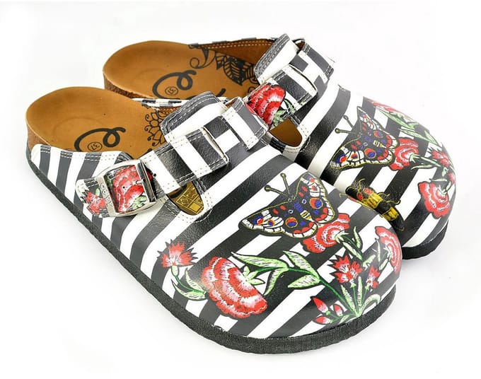 Goby Butterfly Stripes Dames Clogs – Handmade – Vegan Leer – Maat 36