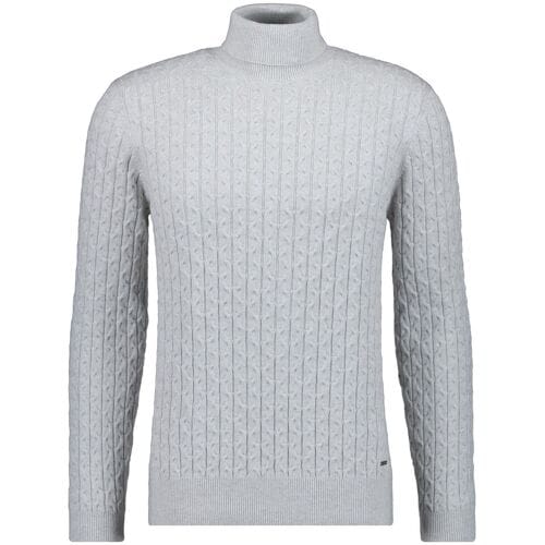 Ragman Trui Knitted Cable Design Rollneck Cotton Cashmere Licht Grijs / male