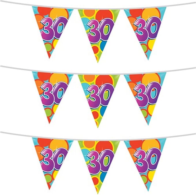 Haza Vlaggetjes 30 jaar - leeftijd verjaardag - 3x stuks - plastic 10m