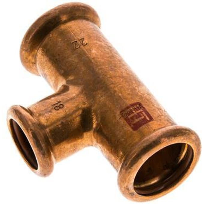 Tee Press Fitting - 18mm & 22mm Persmof - Koperlegering