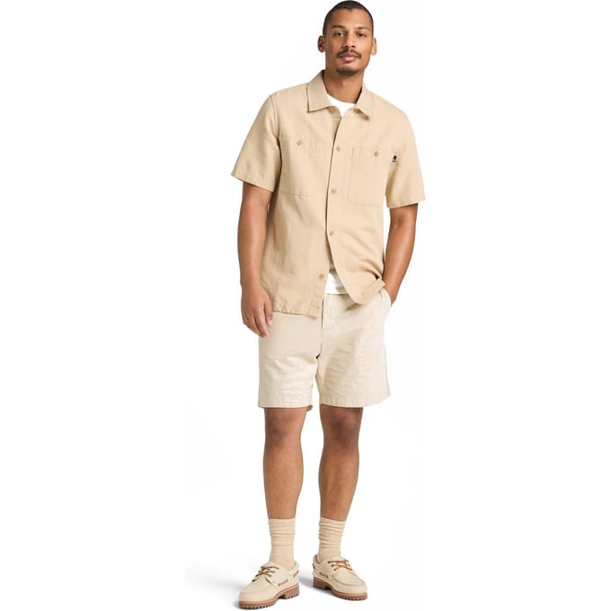 Timberland Cotton Linen Ss Utility Overshirt Medium Beige Größe: M | Casual hemden Outlet | Herren | Weiß