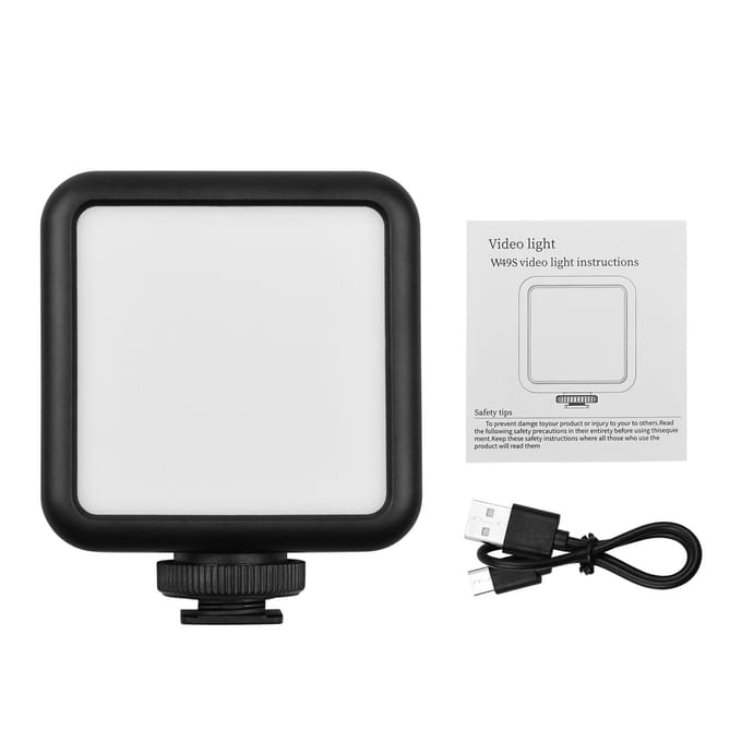 W49S Mini LED Videolamp 5600K Dimbaar 5W Ingebouwde Oplaadbare Batterij 3 Cold Shoe Bevestigingen Light Only zwart