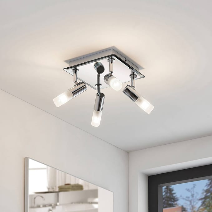 Lindby - Plafondlamp badkamer - 4lichts - Metaal, glas - H: 11 cm - G9 - chroom, wit