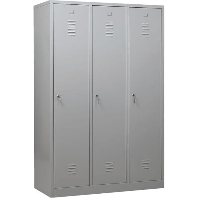 Kledinglocker, 3 deuren, cilinderslot, B 1118 x H 1800 mm lichtgrijs