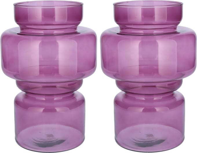 Bellatio Design Bloemenvaas - 2x - paars transparant gerecycled glas - D17 x H25 cm - vaas