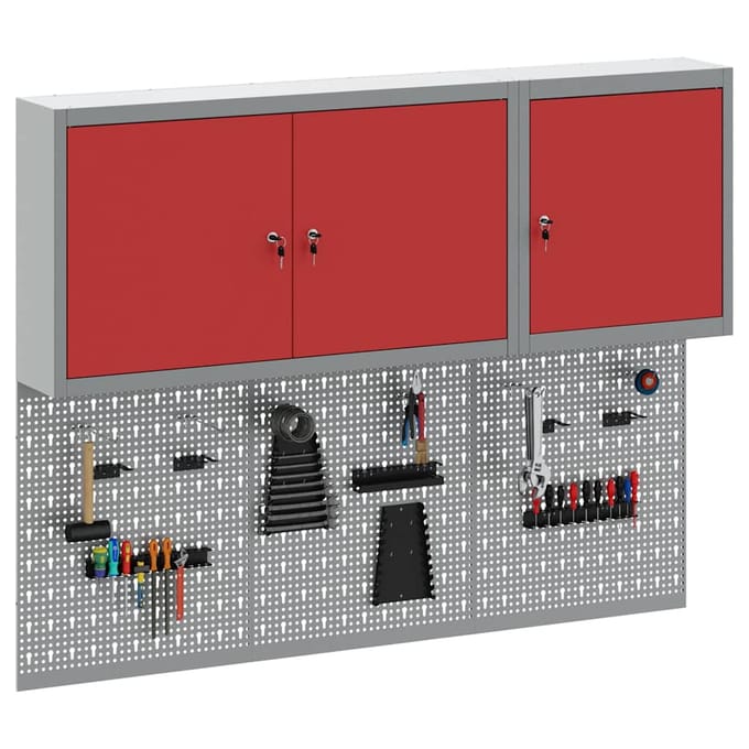 vidaXL - Gereedschapskast - Set - met - plank - 5 - st - Rood - Gepoedercoat - staal