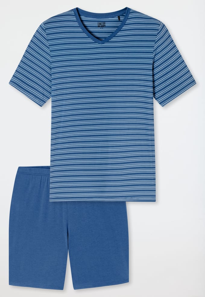 Korte pyjama met streepjes, atlantisch blauw - Long Life Soft 48