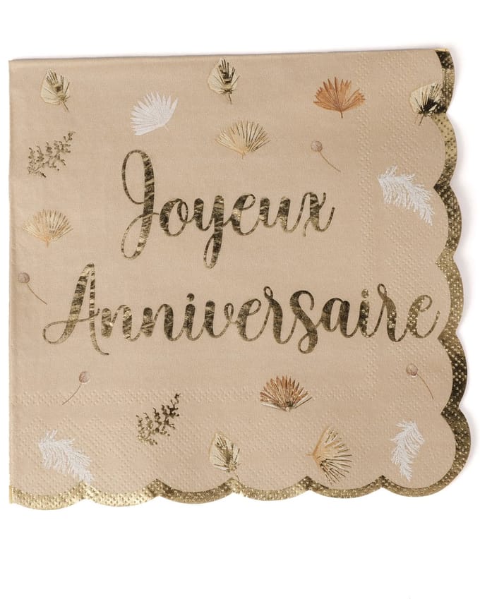 ARTYFETES - 16 "Fijne Verjaardag" Boho Blush en Goud Gegolfde Servetten