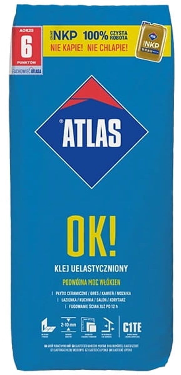 ATLAS OK! Serie - Elastische Tegellijm - 25 kg - Versterkt Met Vezels - Sneldrogend
