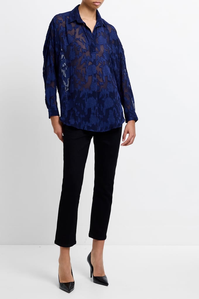 French Connection Burnout Satin Popover Midnight Taglia: 10 | Maglie a manica lunga Outlet | Donna