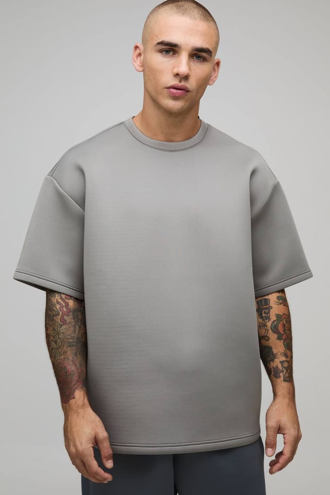 Oversized Bonded Scuba T-shirt | Charcoal | Size Medium