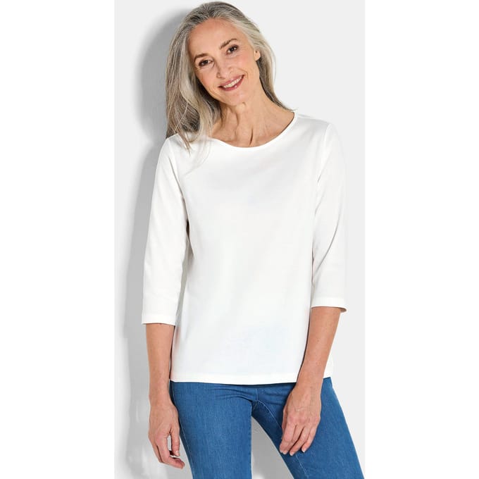 Basic shirt van interlock-jersey - gebroken wit - Gr. 44 van Goldner Fashion