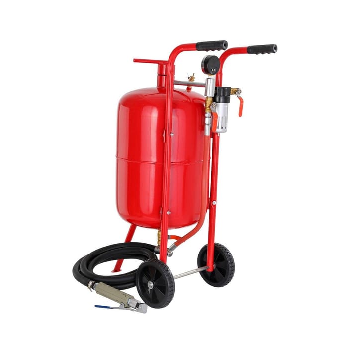 10 Gallon/38L Zandstraalapparaat Uitgerust met Mondstuk Afsluitklep Manometer Keramisch Mondstuk Rubberen Wielen Gritstralen Straalzand Zandstralen