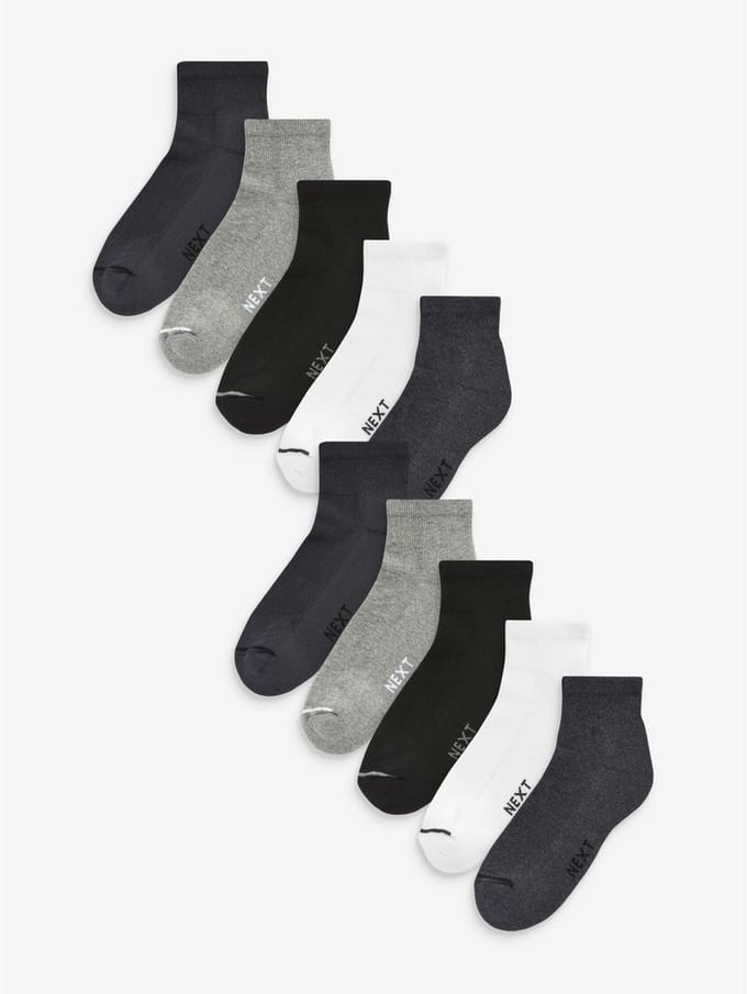 Next - Heren - Set van 10 paar halfhoge sneakersokken met demping - Zwart