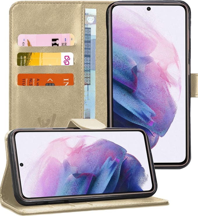 Hoesje geschikt voor Samsung Galaxy S21 - Book Case Kunstleer Pasjeshouder Goud
