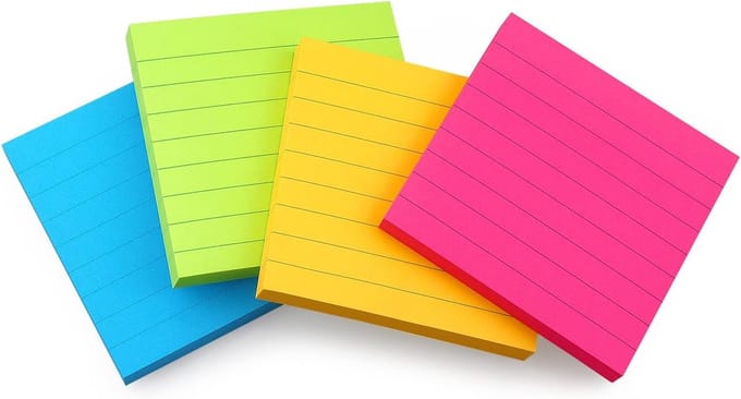 Sticky notes-post it-index tabs-clear Post-it Notes with Lines - Self-Adhesive Notes - Bright Colors 20 Count 50 Sheets/Pad - Yellow, Green, Blue, Purple