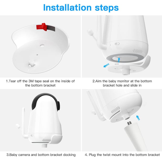 Support de montage pour moniteur bébé DF-1078 + DF-3033, pour moniteur bébé VAVA 720P, berceau pour bébé blanc