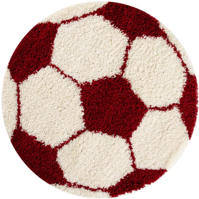 Muratap Fun voetbal kinderkamer rond vloerkleed hoogpolig wit- 100 cm