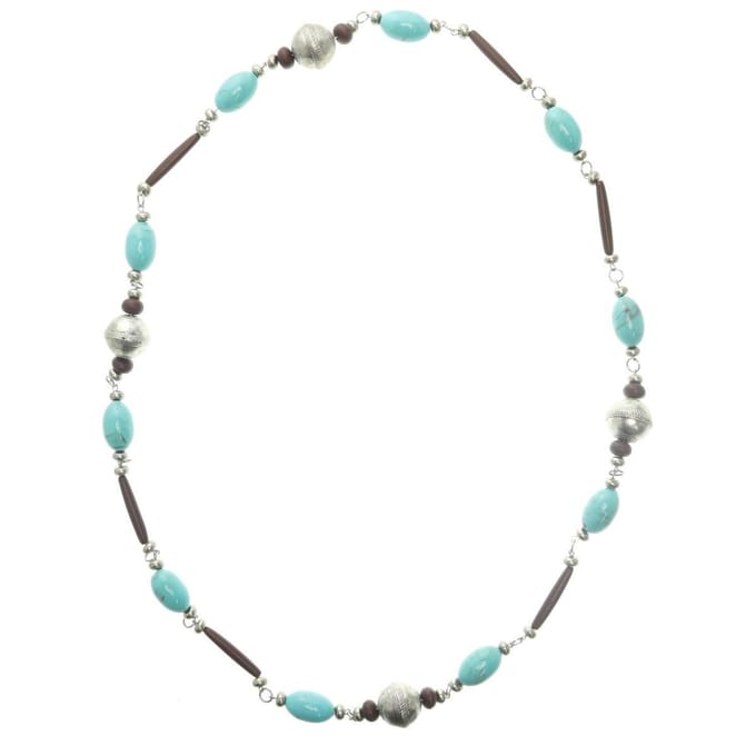 Behave Dames kralen ketting blauw bruin zilver kleur 95 cm