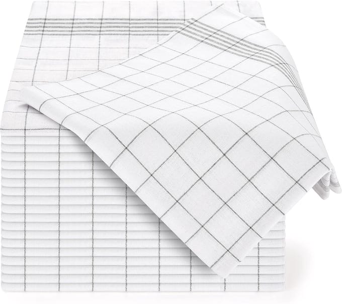 Famanu - Premium set van 10 theedoeken 50x70 cm, gestreept design, grijs