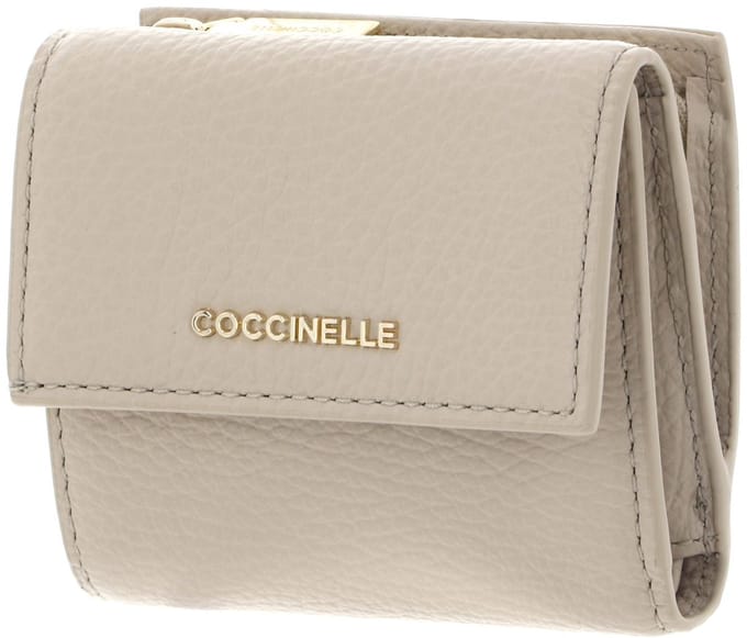 COCCINELLE Leren portemonnee Metallic Soft Wallet Grained Leather Sandshell beige