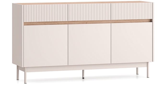 Selsey Dunea – Dressoir 3-deurs met 3 laden, Kasjmier grijs/eikenlook, 154 cm