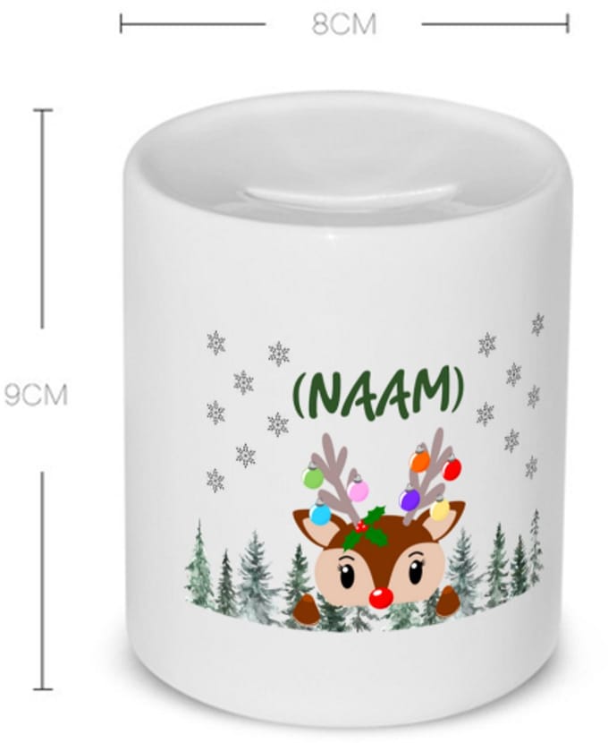Akyol - kerst rendier met eigen naam Spaarpot - Kerstmis - kerst beker - winter - kerst - christmas - kerst cadeau - 350 ML inhoud
