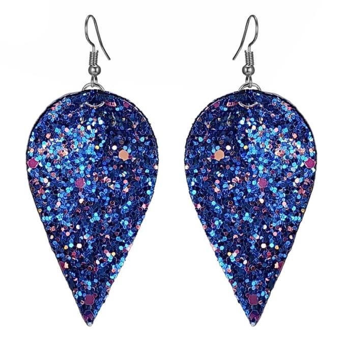 Fako Bijoux® - Oorbellen - Omgekeerde Druppel - Glitter - Kunstleer - Blauw